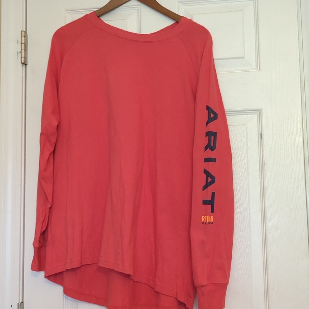 Ariat Women's Coral-Red Long Sleeve Logo Shirt! - Picture 2 of 6
